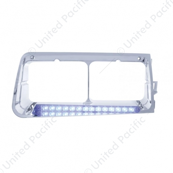 14 LED Headlight Bezel For 1989-2009 Freightliner FLD - Passenger - Blue LED/Clear Lens