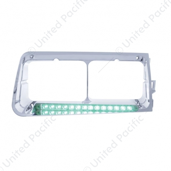 14 LED Headlight Bezel For 1989-2009 Freightliner FLD - Passenger - Green LED/Clear Lens