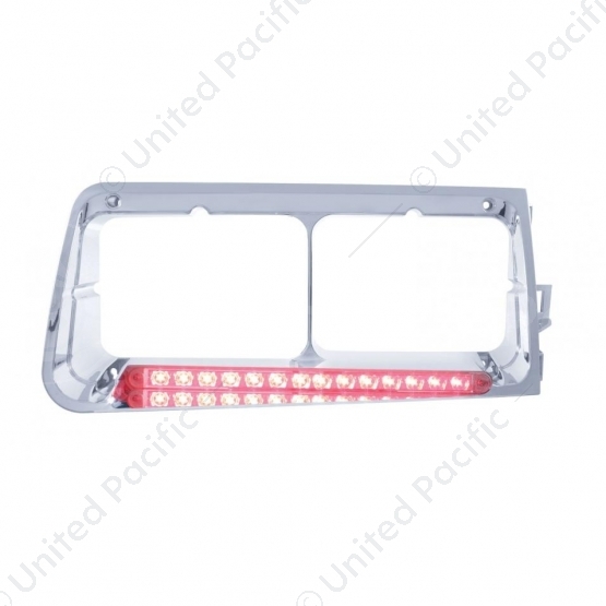 14 LED Headlight Bezel For 1989-2009 Freightliner FLD - Passenger - Red LED/Clear Lens