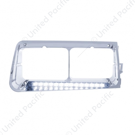 14 LED Headlight Bezel For 1989-2009 Freightliner FLD - Passenger - White LED/Clear Lens