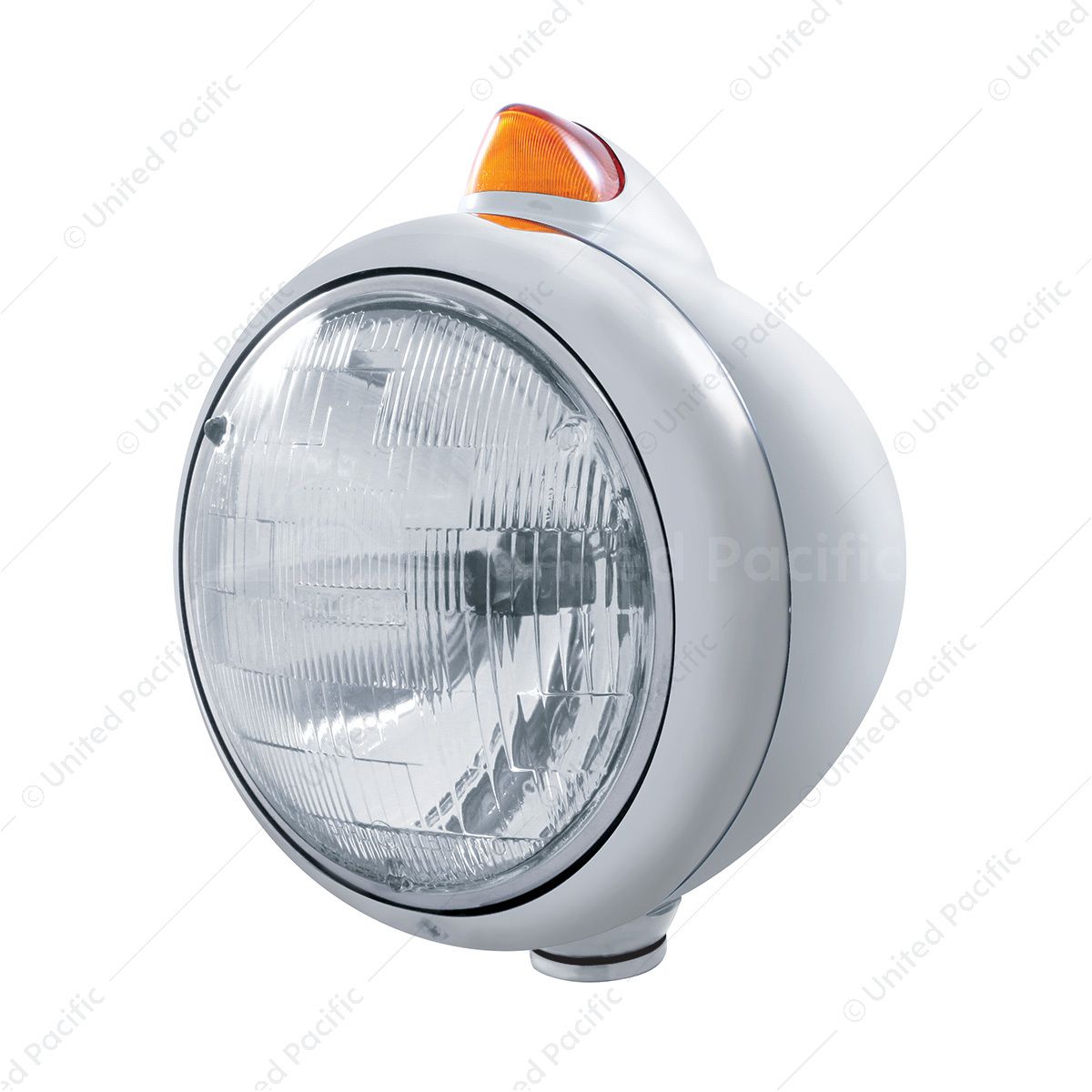 Stainless Steel Guide 682-C Headlight H6024 & Original Style LED Signal - Amber Lens
