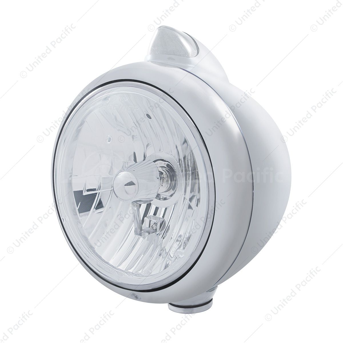 Stainless Steel Guide 682-C Headlight Crystal H4 & Original Style LED Signal - Clear Lens