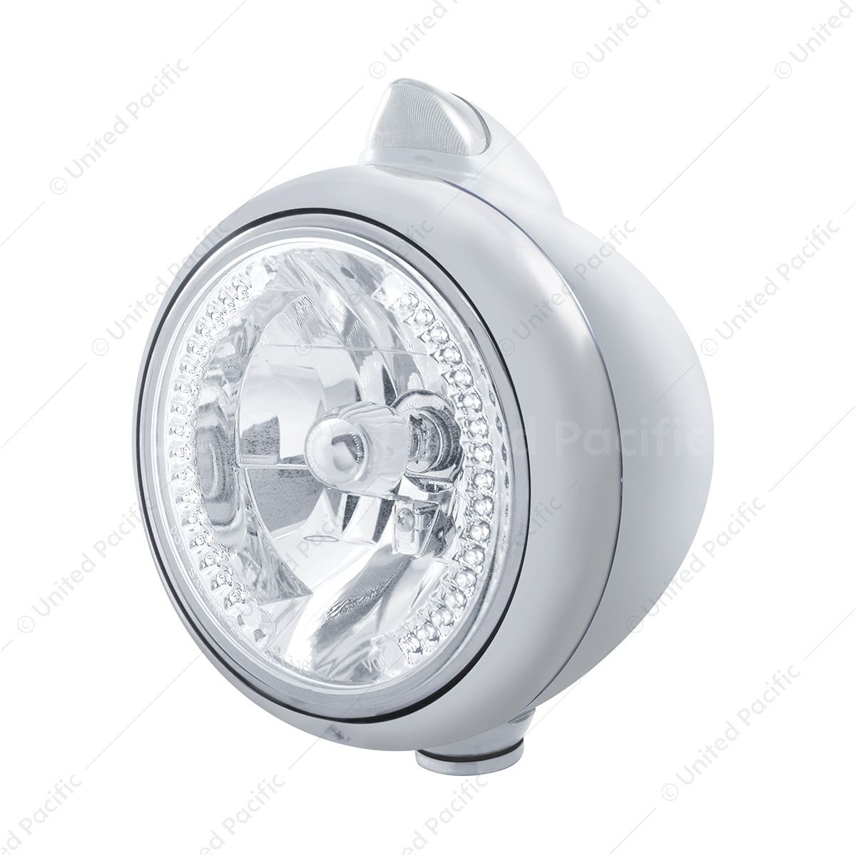 Stainless Steel Guide 682-C Headlight H4 With White LED & Original Style LED Signal - Clear Lens