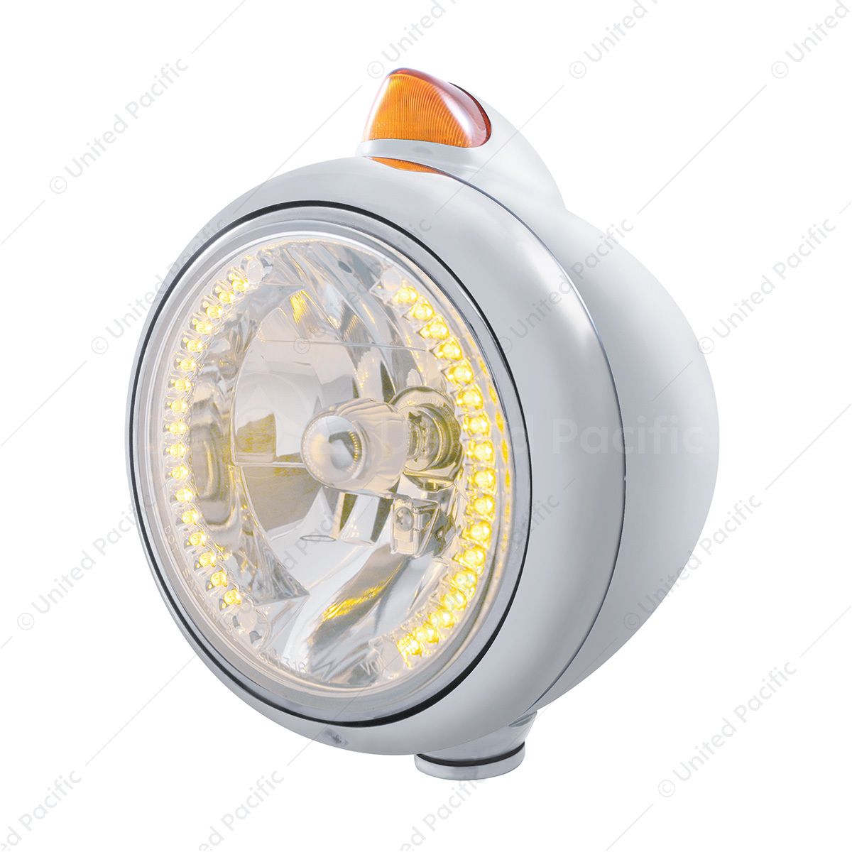 Chrome Guide 682-C Headlight H4 With Amber LED & Original Style LED Signal - Amber Lens