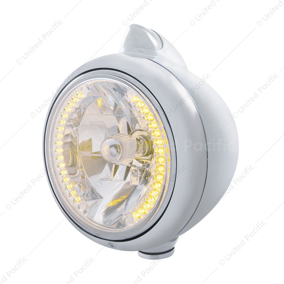 Chrome Guide 682-C Headlight H4 With Amber LED & Original Style LED Signal - Clear Lens