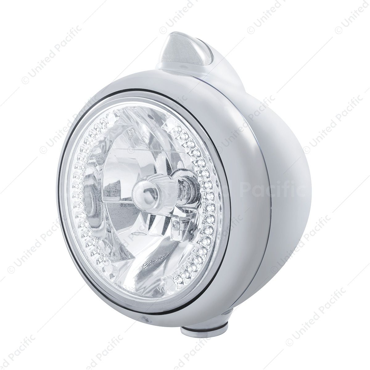 Chrome Guide 682-C Headlight H4 With White LED & Original Style LED Signal - Clear Lens