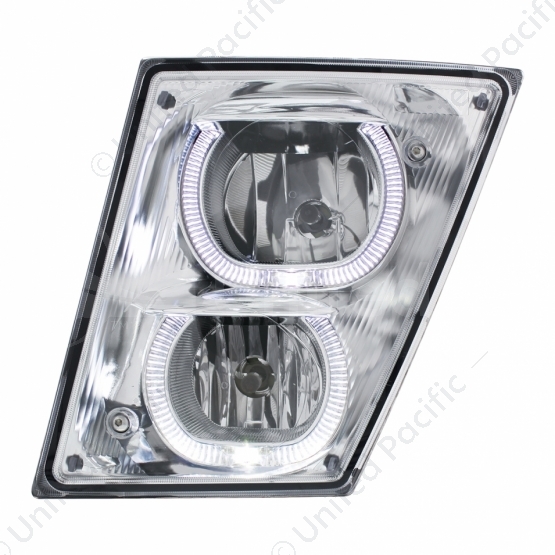 Chrome Fog/Driving Light W/White LED Light Bar For 2003-2017 Volvo VN/VNL - Driver