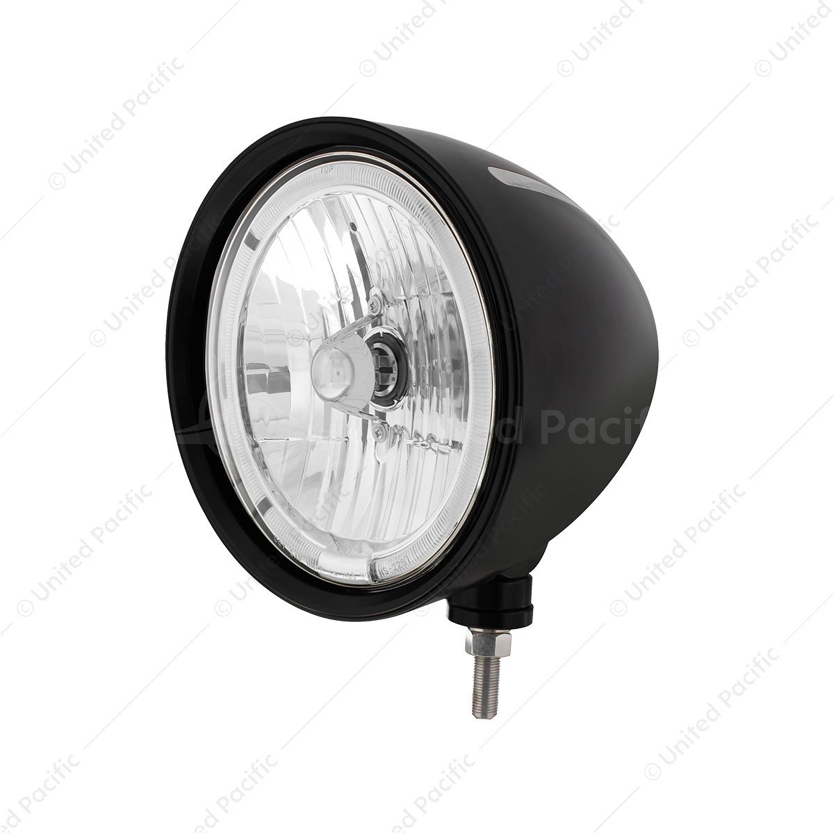 Black "Billet" Style Groove Headlight 9007 Bulb With White LED Halo Rim