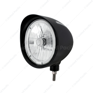 Black "Billet" Style Groove Headlight With Visor 9007 Bulb With White LED Halo Rim