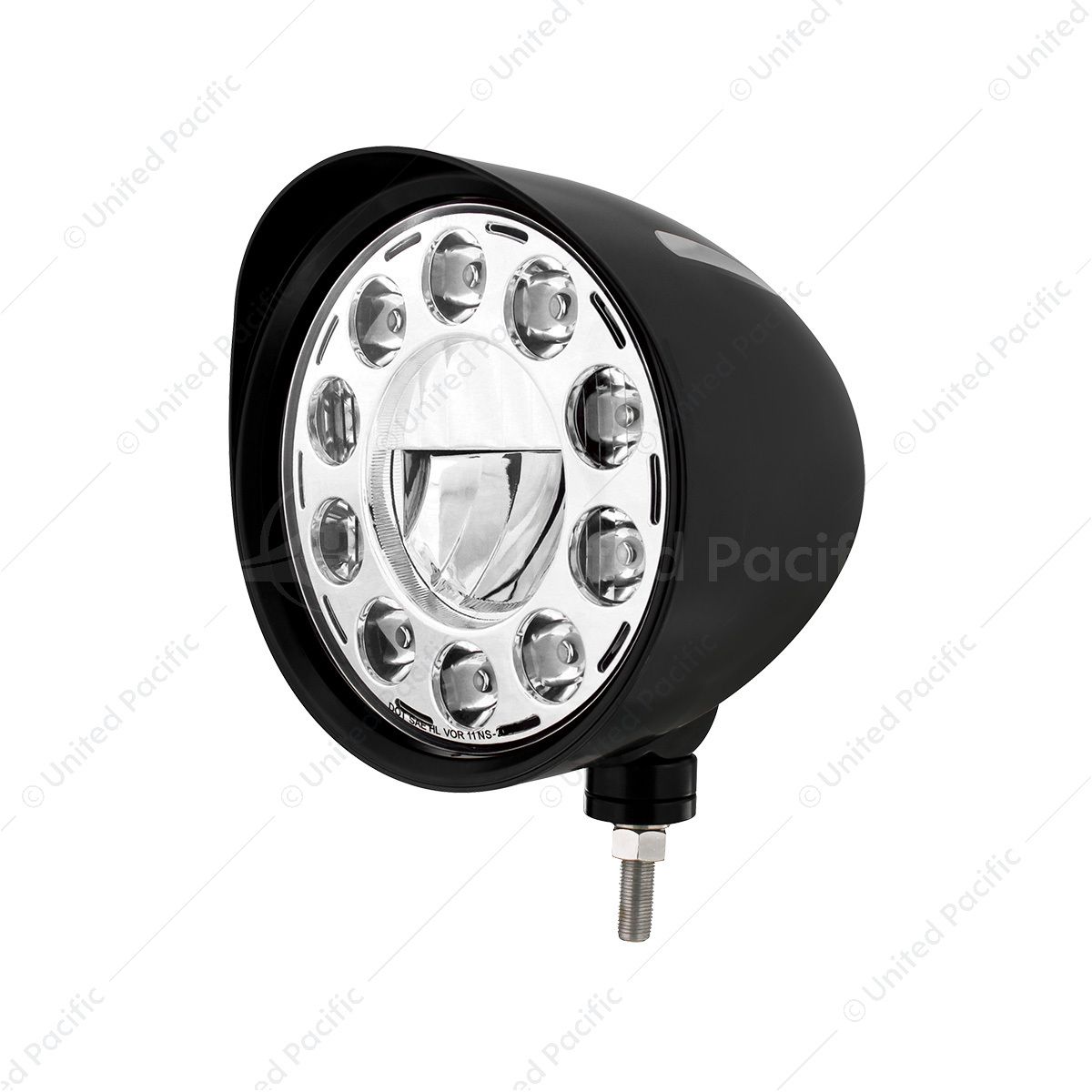 Black "Billet" Style Groove Headlight With Visor 11 LED Bulb - Chrome