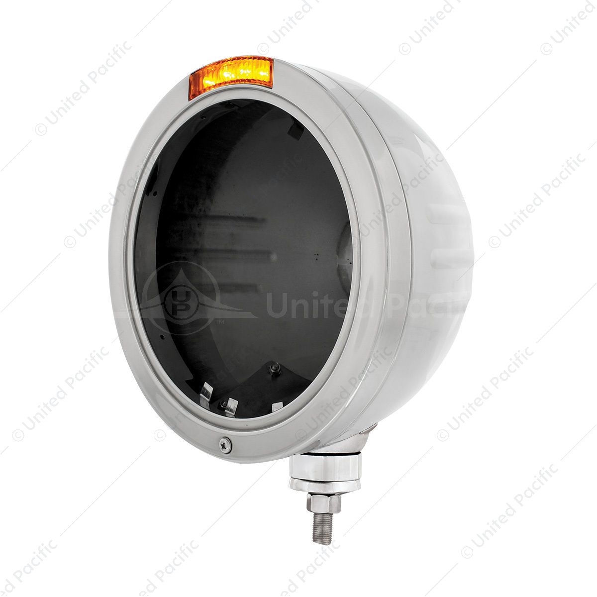 Stainless Steel Bullet Embossed Stripe Headlight No Bulb With LED Signal - Amber Lens