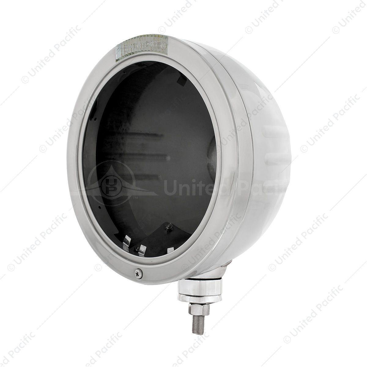 Stainless Steel Bullet Embossed Stripe Headlight No Bulb With LED Signal - Clear Lens