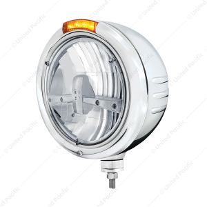 Stainless Steel Classic Embossed Stripe Headlight 5 LED Bulb & Dual Mode LED Signal