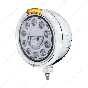 Stainless Steel Classic Embossed Stripe Headlight 11 LED Bulb & Dual Mode LED Signal