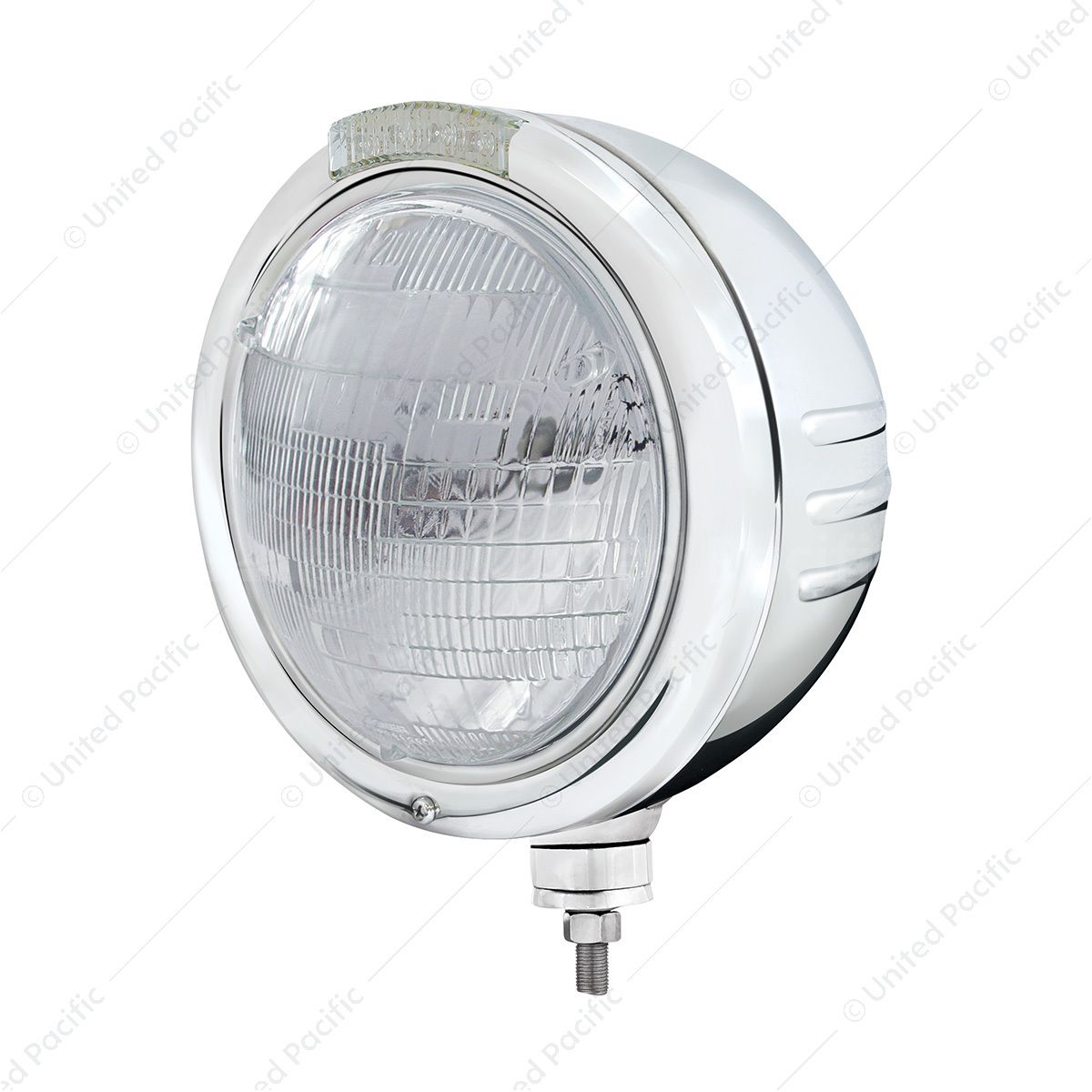 Stainless Steel Classic Embossed Stripe Headlight 6014 & Dual Mode LED Signal - Clear Lens