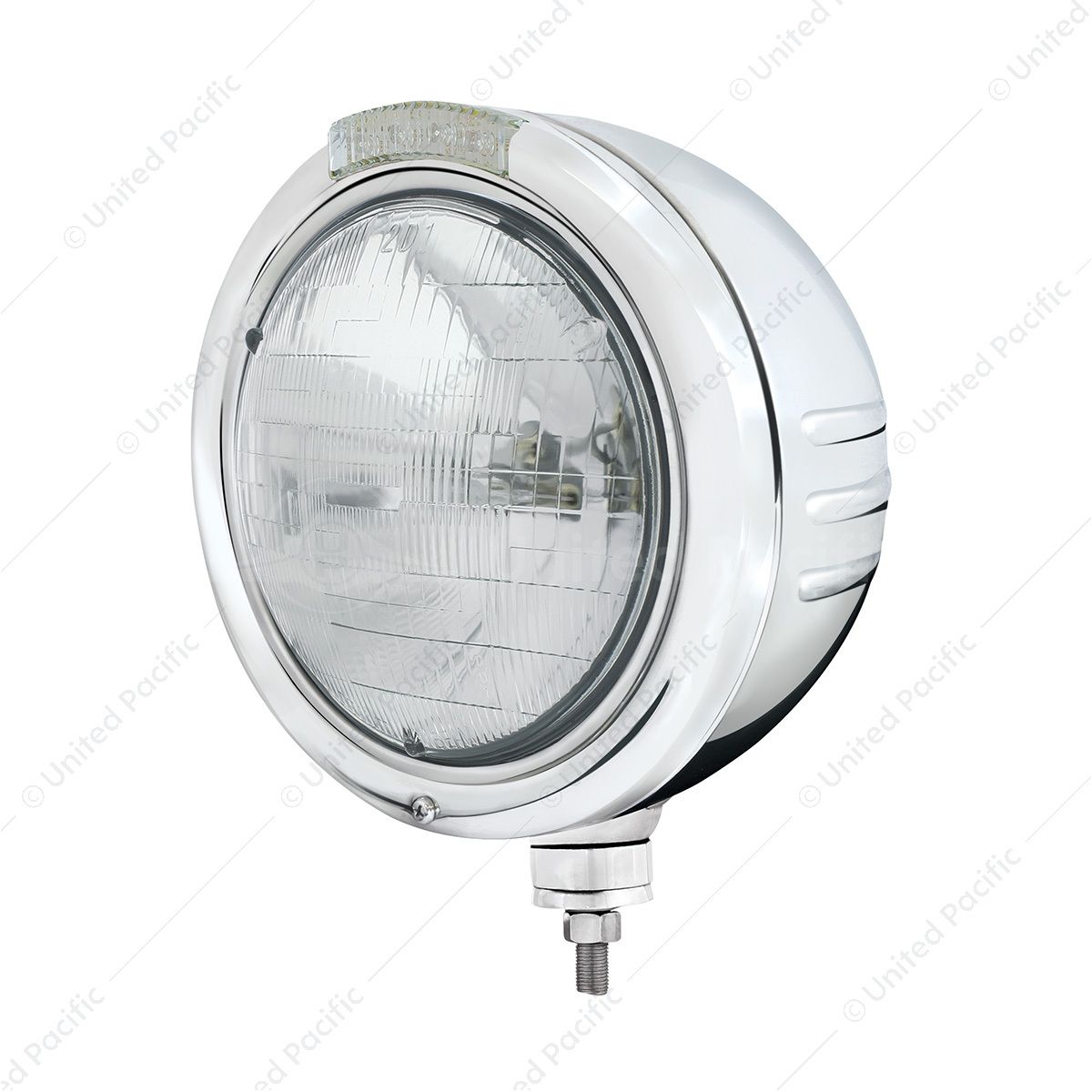 Stainless Steel Classic Embossed Stripe Headlight H6024 & Dual Mode LED Signal-Clear Lens
