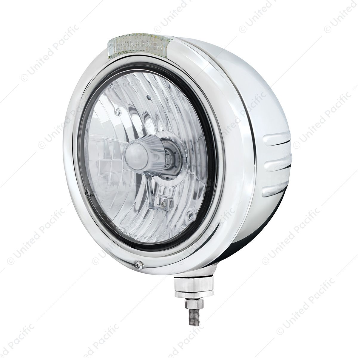 Stainless Steel Classic Embossed Stripe Headlight Crystal H4 & Dual Mode LED Signal-Clear Lens
