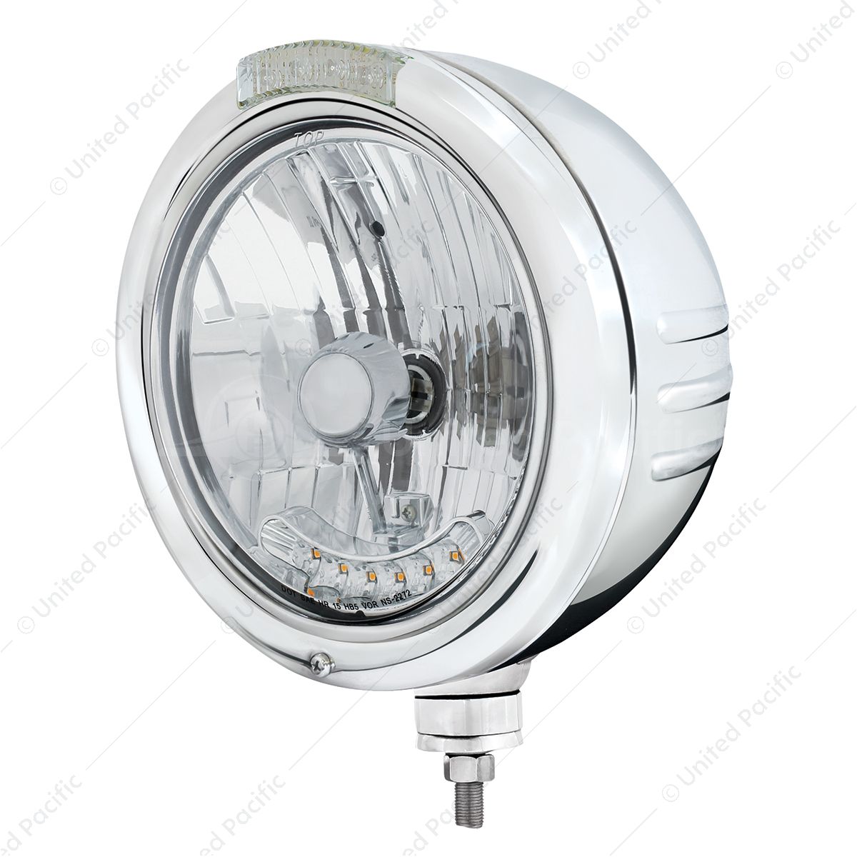 SS Classic Embossed Stripe Headlight Housing & H4 With 6 Amber LED & Dual Mode LED Signal -Clear Len