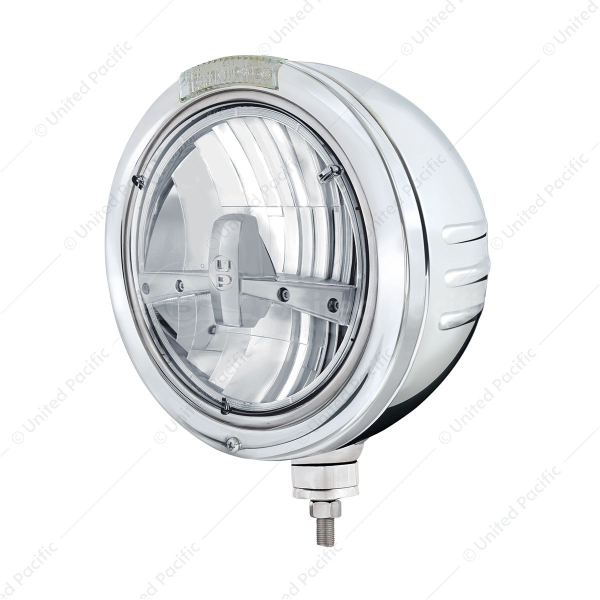Stainless Steel Bullet Embossed Stripe Headlight 5 LED Bulb & Dual Mode LED Signal - Clear Lens