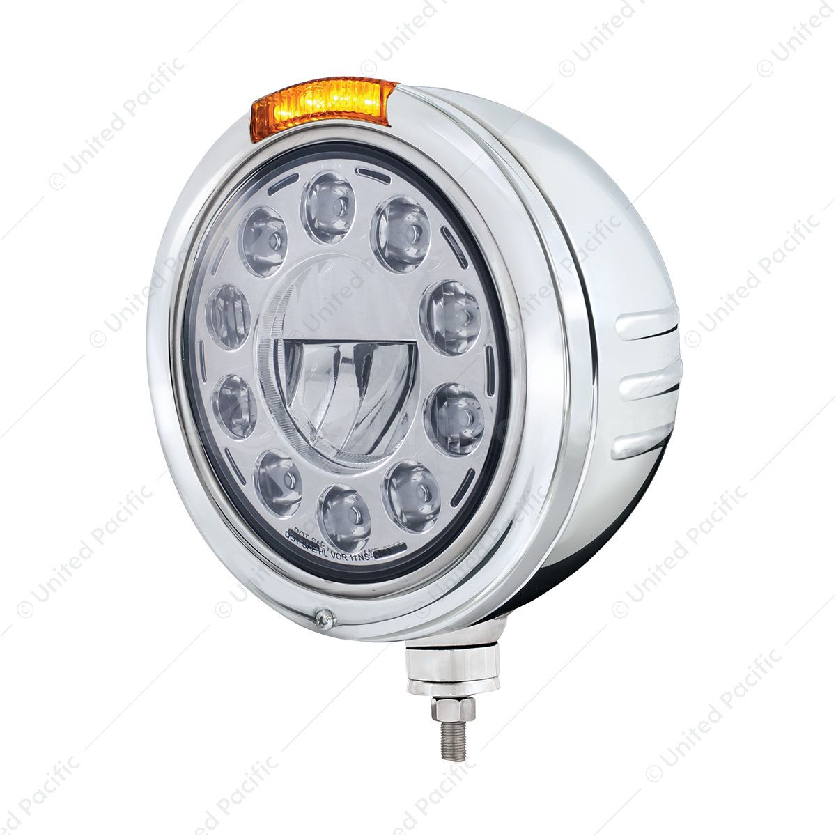 Stainless Steel Bullet Embossed Stripe Headlight 11 LED Bulb & Dual Mode LED Signal-Amber Lens