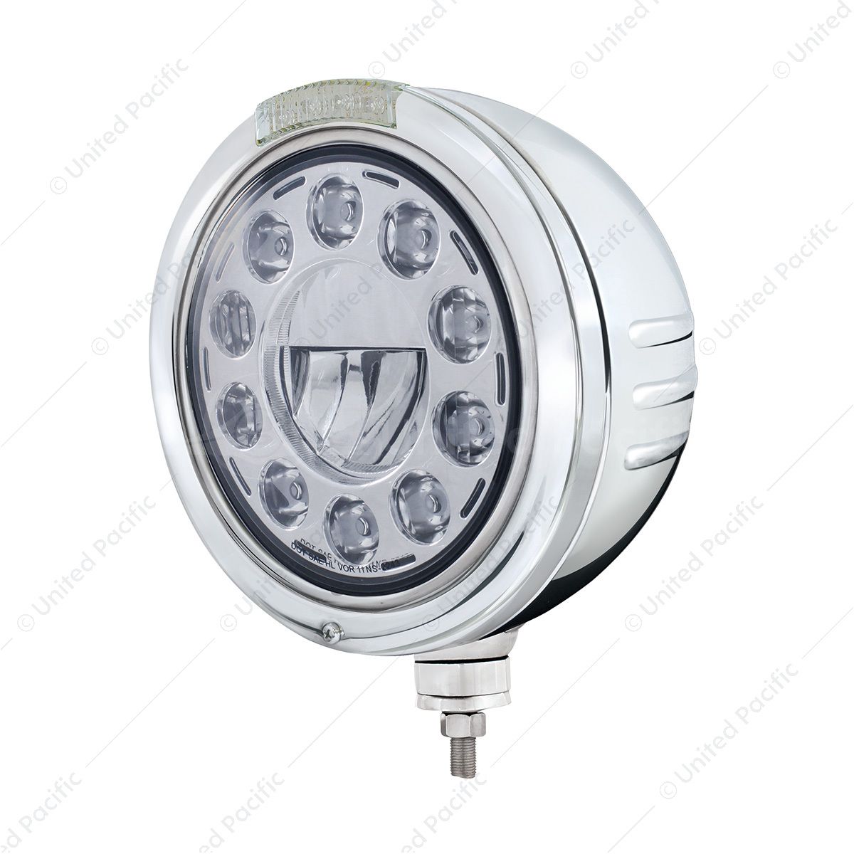 Stainless Steel Bullet Embossed Stripe Headlight 11 LED Bulb & Dual Mode LED Signal-Clear Lens