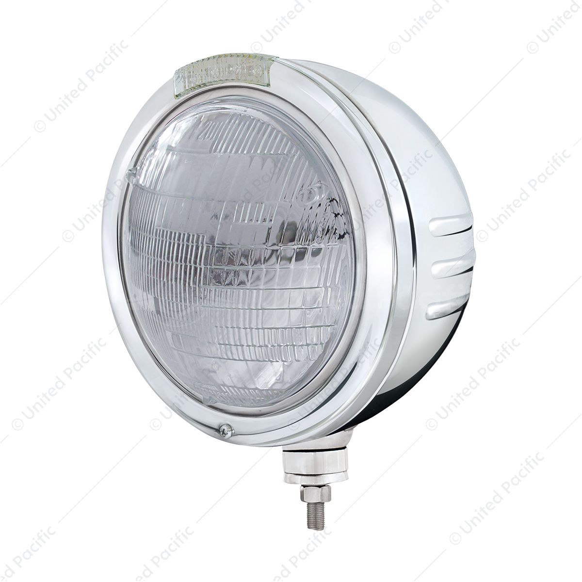 Stainless Steel Bullet Embossed Stripe Headlight 6014 & Dual Mode LED Signal - Clear Lens