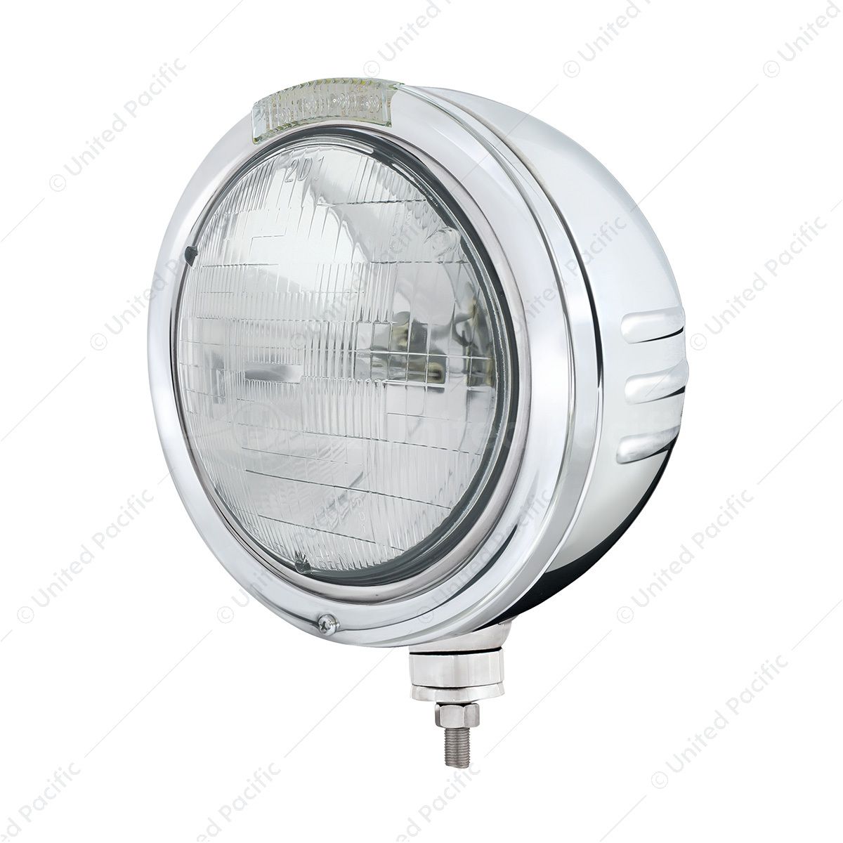 Stainless Steel Bullet Embossed Stripe Headlight H6024 & Dual Mode LED Signal - Clear Lens