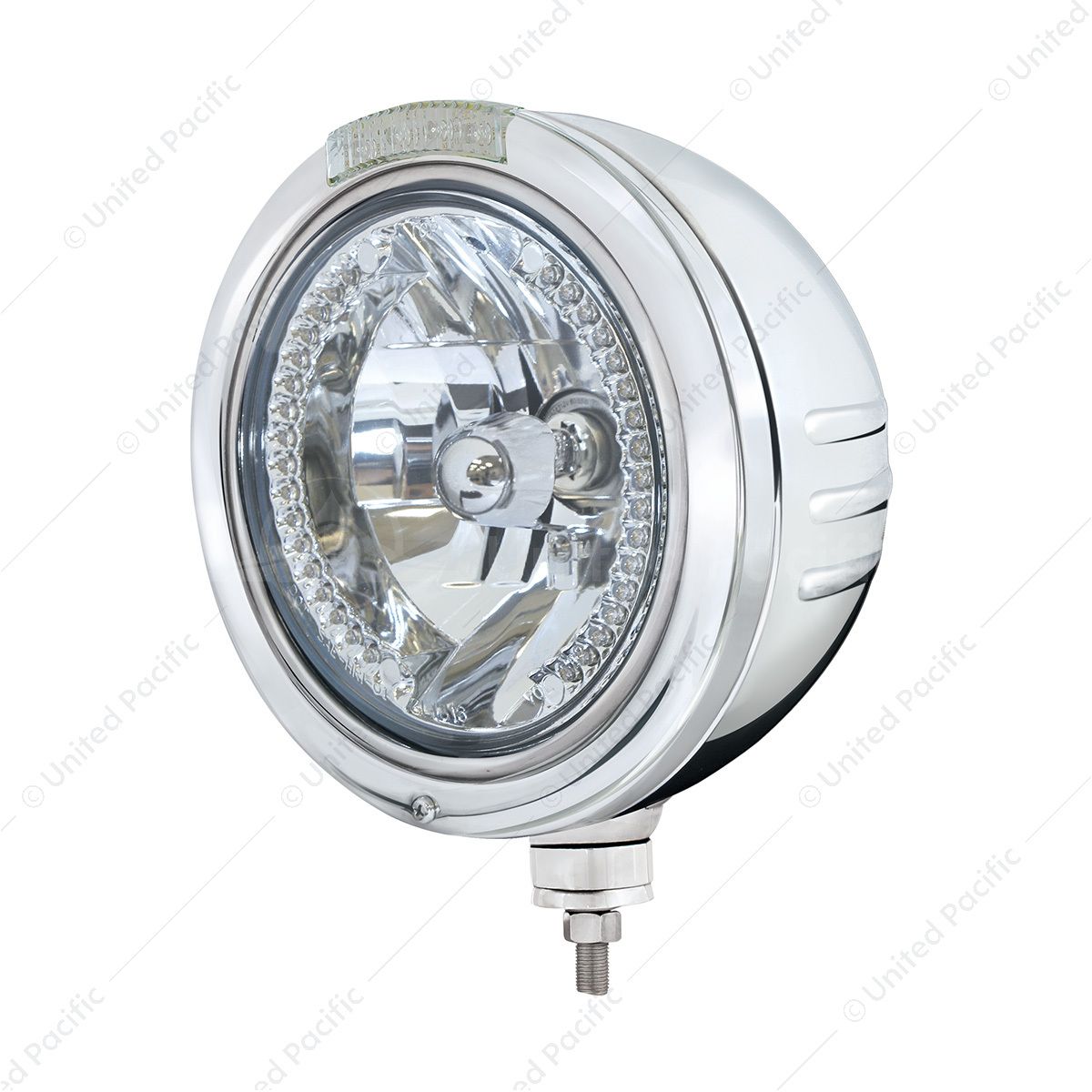 Stainless Steel Bullet Embossed Stripe Headlight H4 With Amber LED & Dual Mode LED Signal - Clear Le