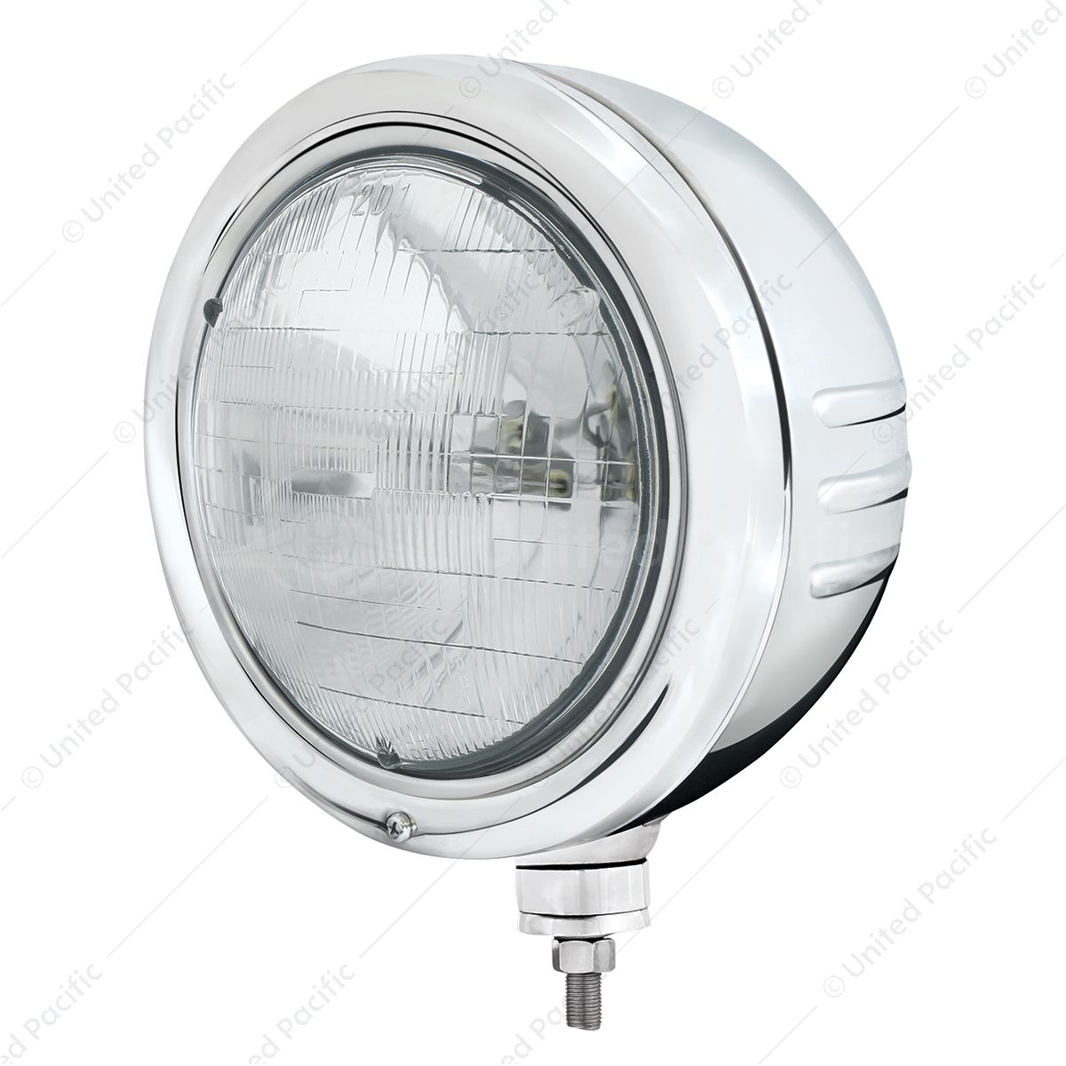 Stainless Classic Embossed Stripe Headlight Housing With H6024 Halogen Headlight