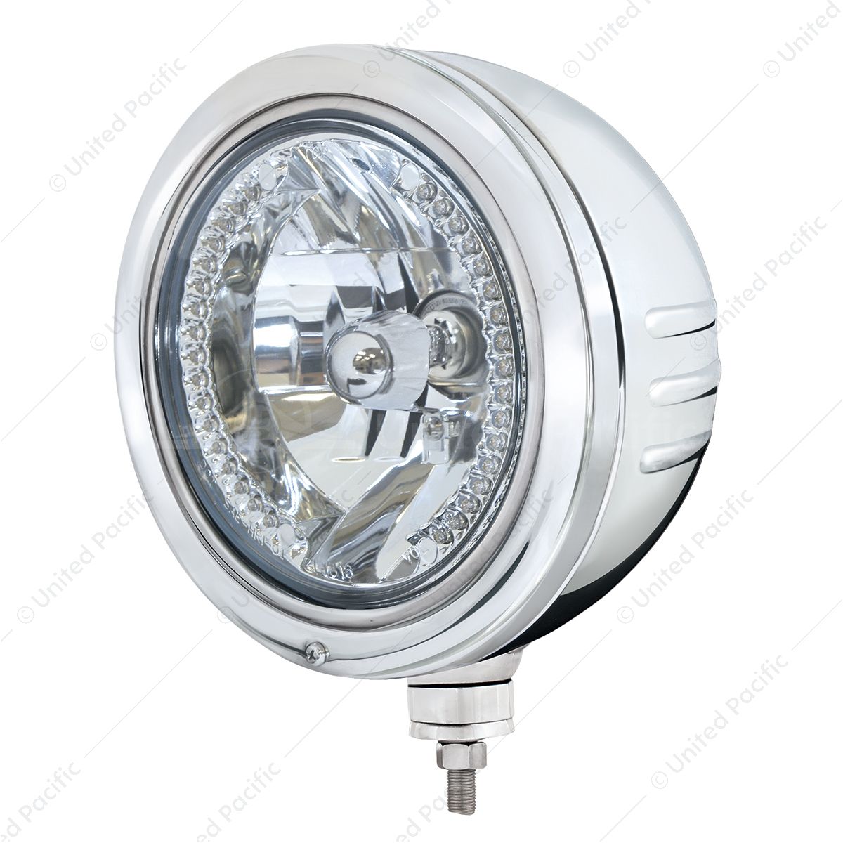 Stainless Bullet Embossed Stripe Headlight Housing With 34 Amber LED Crystal Halogen Headlight