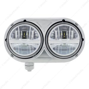 Headlight Assembly With 304 SS Housing & LED Headlights With Chrome Inner Bar For Peterbilt 359 - Dr