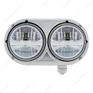 Headlight Assembly With 304 SS Housing & LED Headlights With Chrome Inner Bar For Peterbilt 359 - Pa