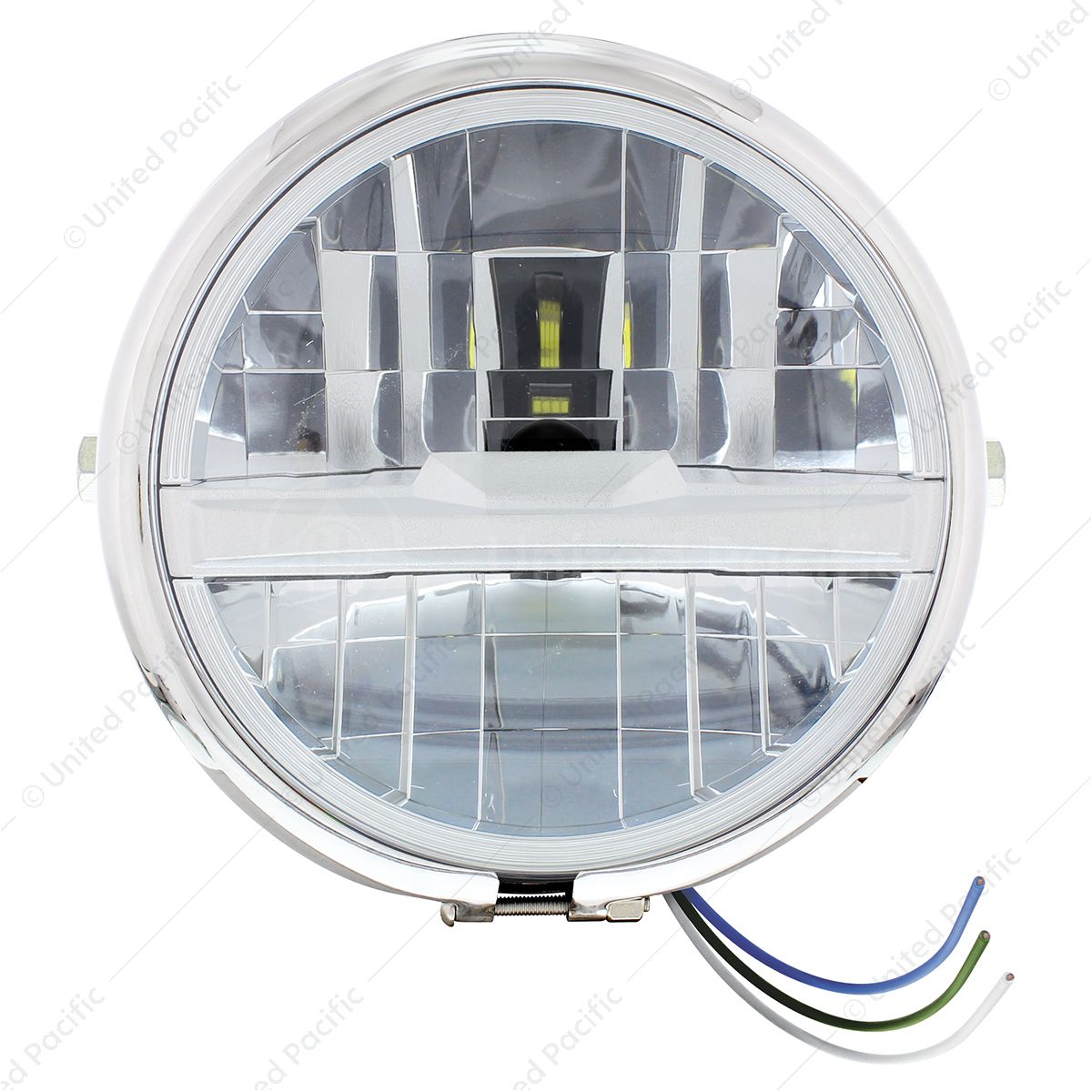 Chrome 5-3/4" Motorcycle Headlight 8 LED Bulb With Silver Bar - Side Mount