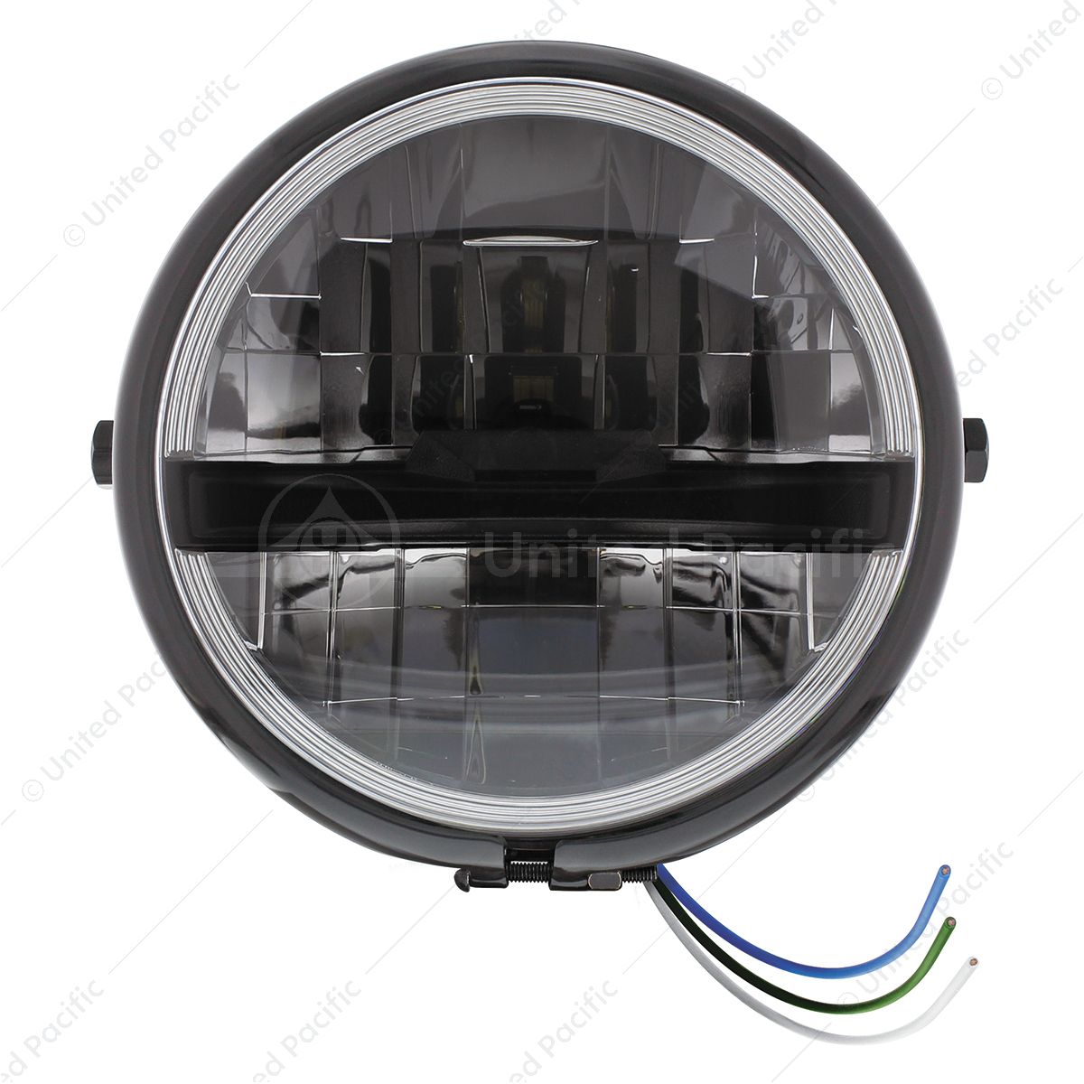 Black 5-3/4" Motorcycle Headlight 8 LED Blackout Bulb With Black Bar - Side Mount