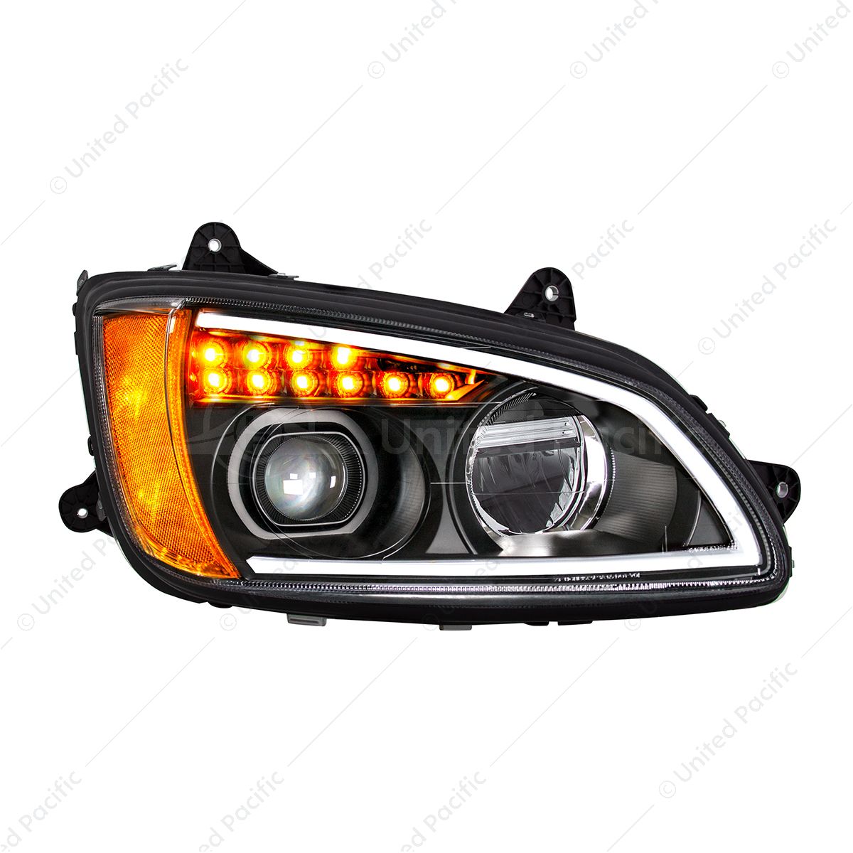 Black Full LED Projection Headlight With Turn Signal & Position Light Bar For 2008-2017 Kenworth T66