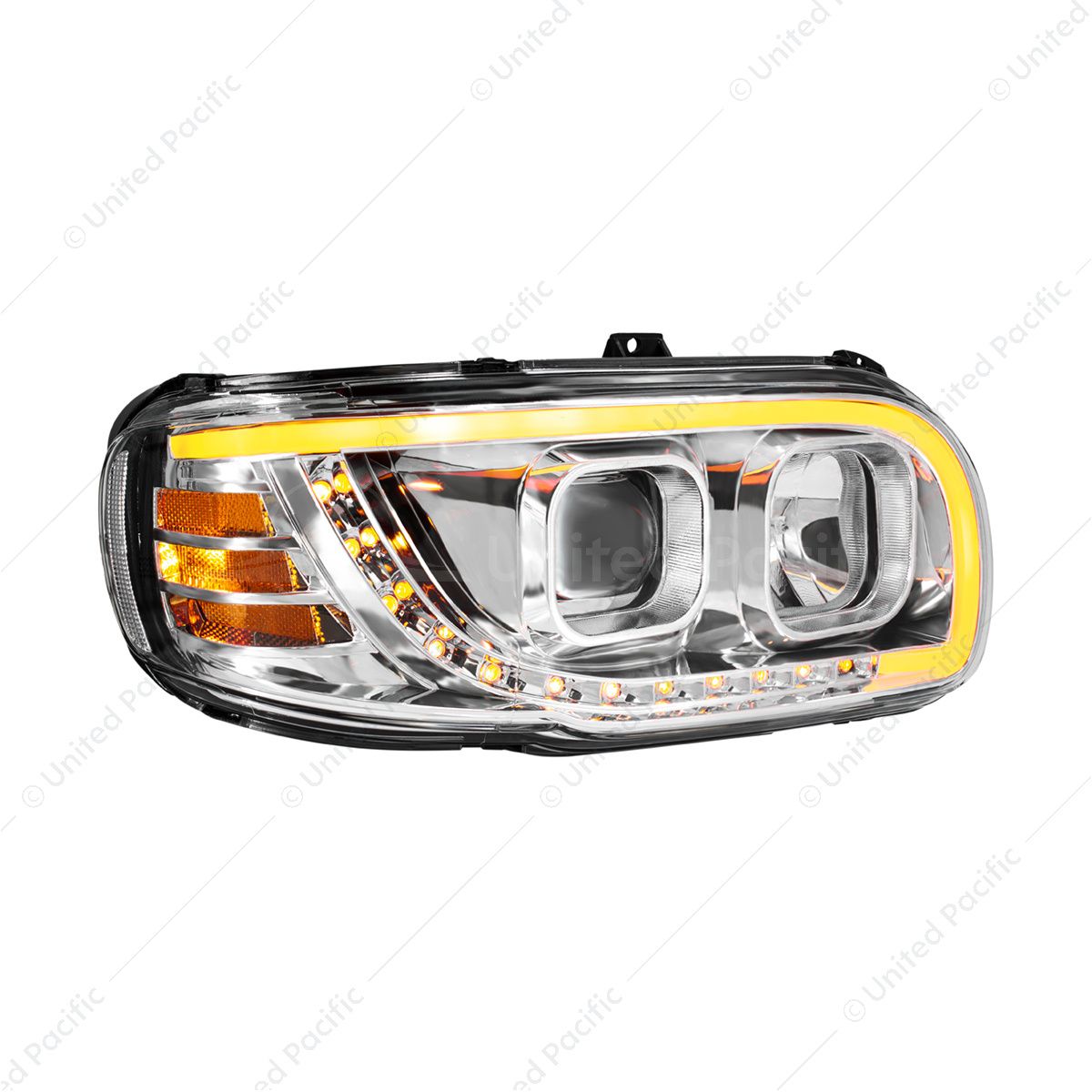 Chrome Projection Headlight With LED Turn Signal & Light Bar For 2008-2024 Peterbilt 389-Passenger