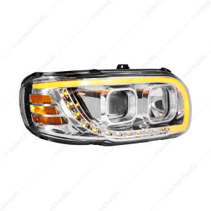 Chrome Projection Headlight With LED Turn Signal & Light Bar For 2008-2024 Peterbilt 389-Passenger