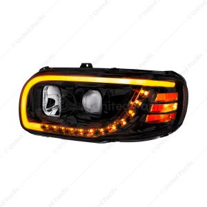 Blackout Projection Headlight With LED Turn Signal & Light Bar For 2008-2024 Peterbilt 389-Driver