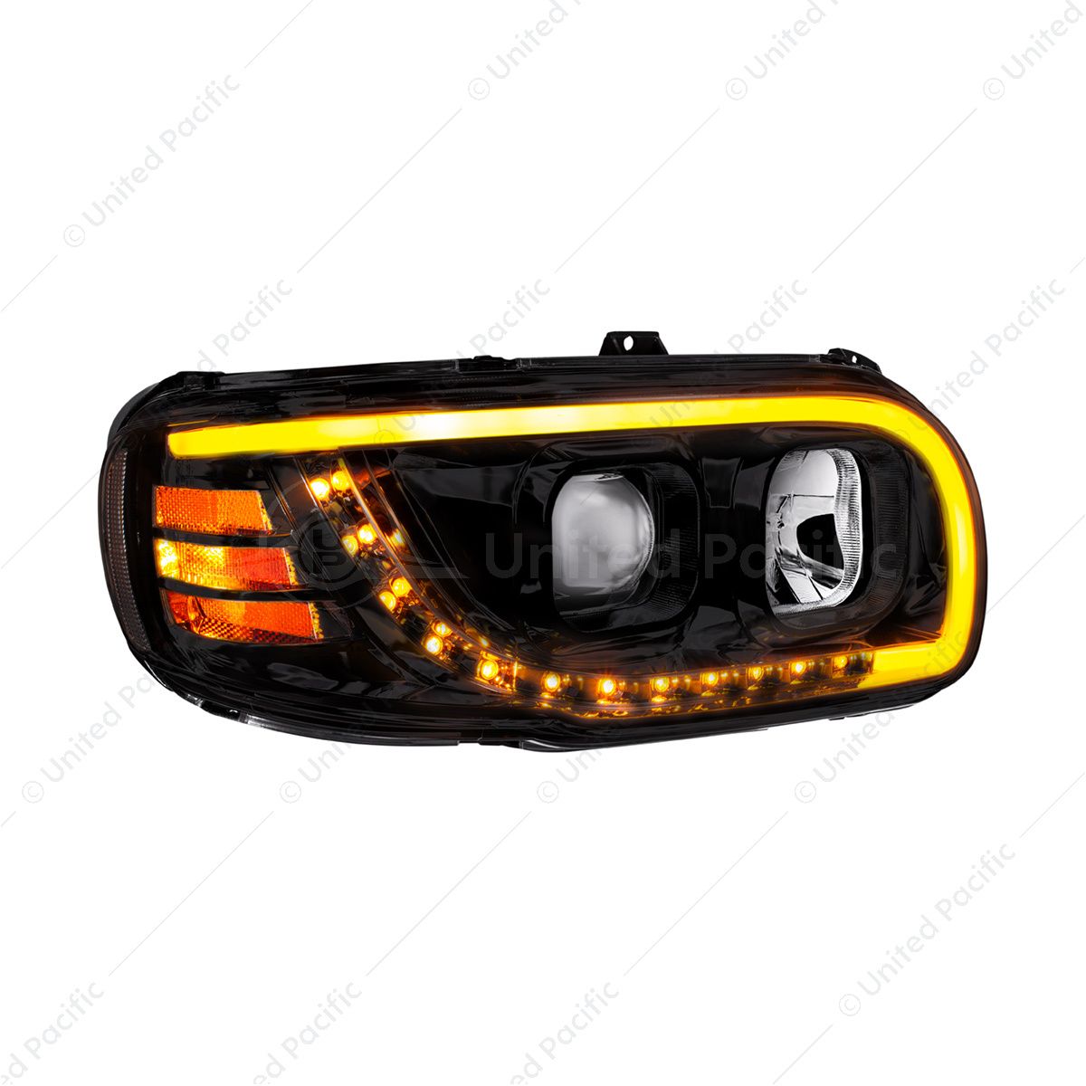Blackout Projection Headlight With LED Turn Signal & Light Bar For 2008-2024 Peterbilt 389-Passenger