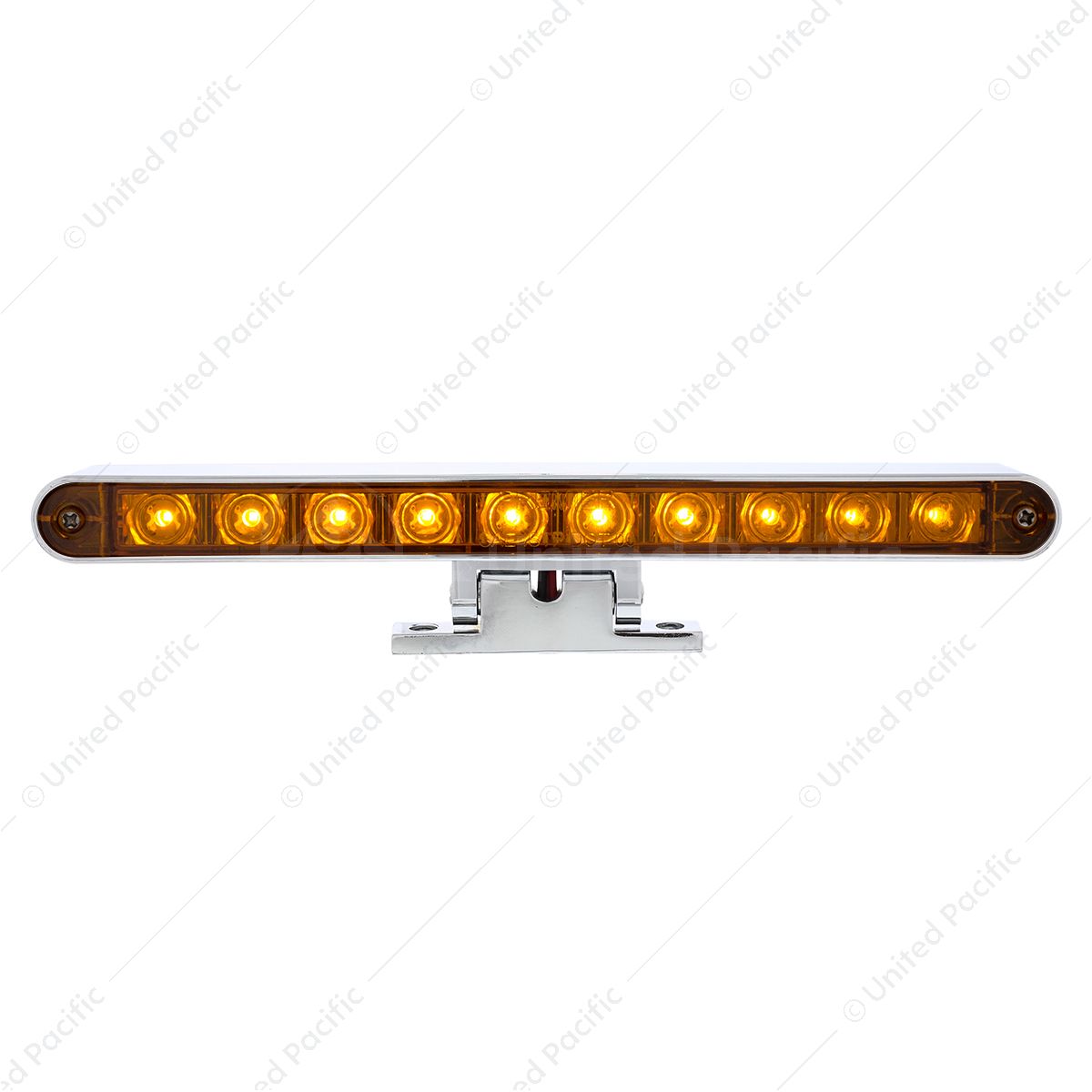 Chrome 10 LED Light Bar With 180 Degree Swivel Base - Dual Function Amber LED/Amber Lens