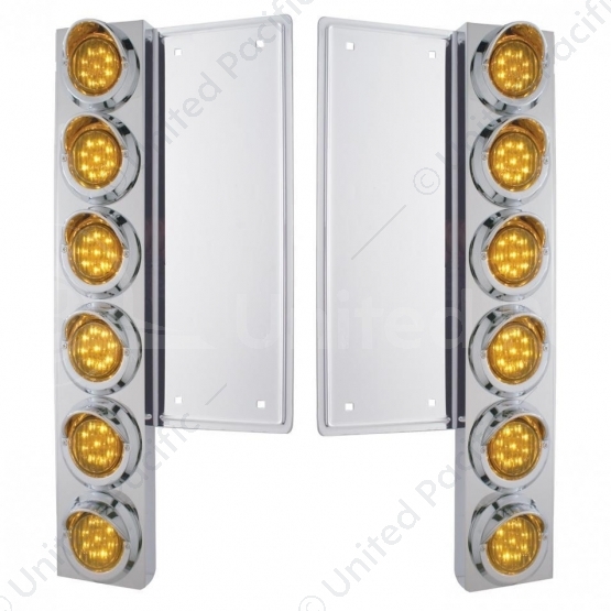 FL SS Front Air Cleaner Bracket W/12X 9 LED 2" Lights & Visors -Amber LED & Lens (Pair)