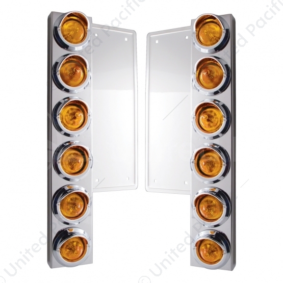 FL SS Front Air Cleaner Bracket W/12X 9 LED 2" Beehive Lights & Visors -Amber LED & Lens (Pair)