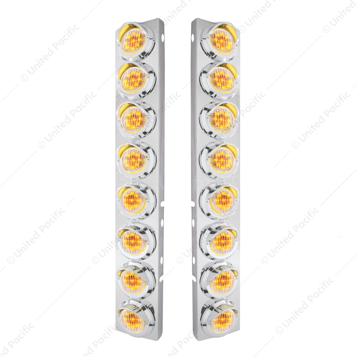 SS Front Air Cleaner Bracket With 16X 9 LED 2" Lights & Visors For Peterbilt-Amber LED/Clear Lens