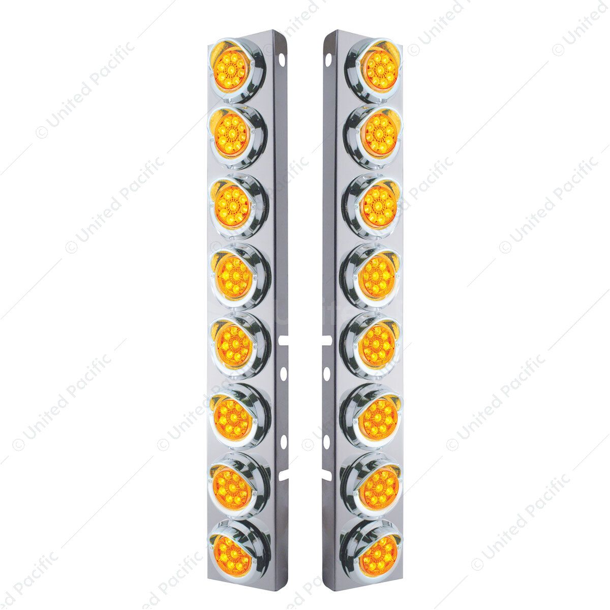 SS Front Air Cleaner Bracket With 16X 9 LED 2" Reflector Lights & Visors For Peterbilt -Amber LED &