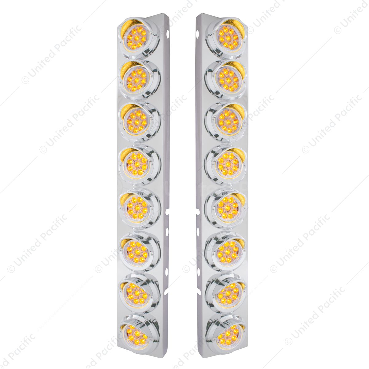 SS Front Air Cleaner Bracket With 16X 9 LED 2" Reflector Lights & Visors For Peterbilt-Amber LED/Cle