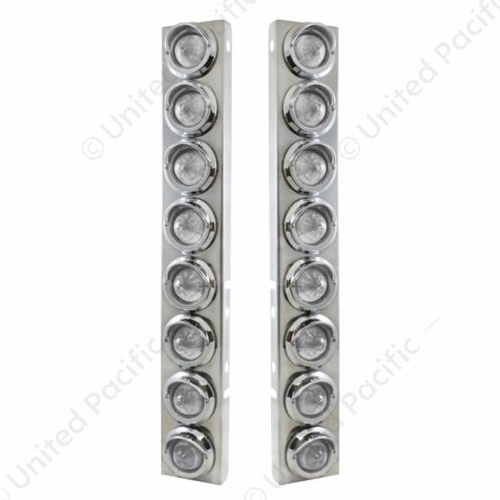 SS Front Air Cleaner Bracket With 16X 9 LED 2" Beehive Lights & Visors For Peterbilt-Amber LED/Clear