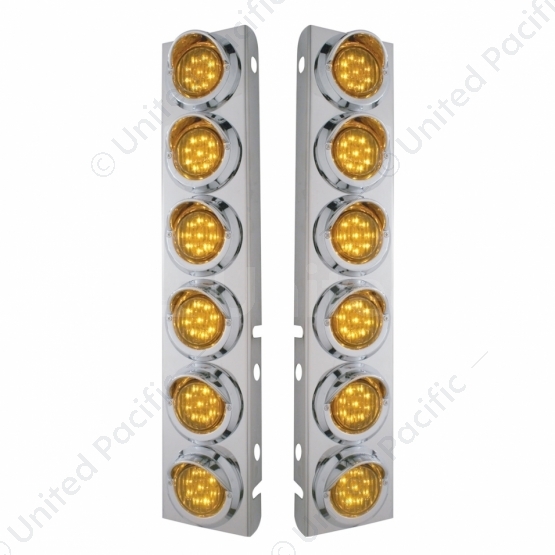 SS Front Air Cleaner Bracket With 12X 9 LED 2" Lights & Visors For Peterbilt-Amber LED & Lens