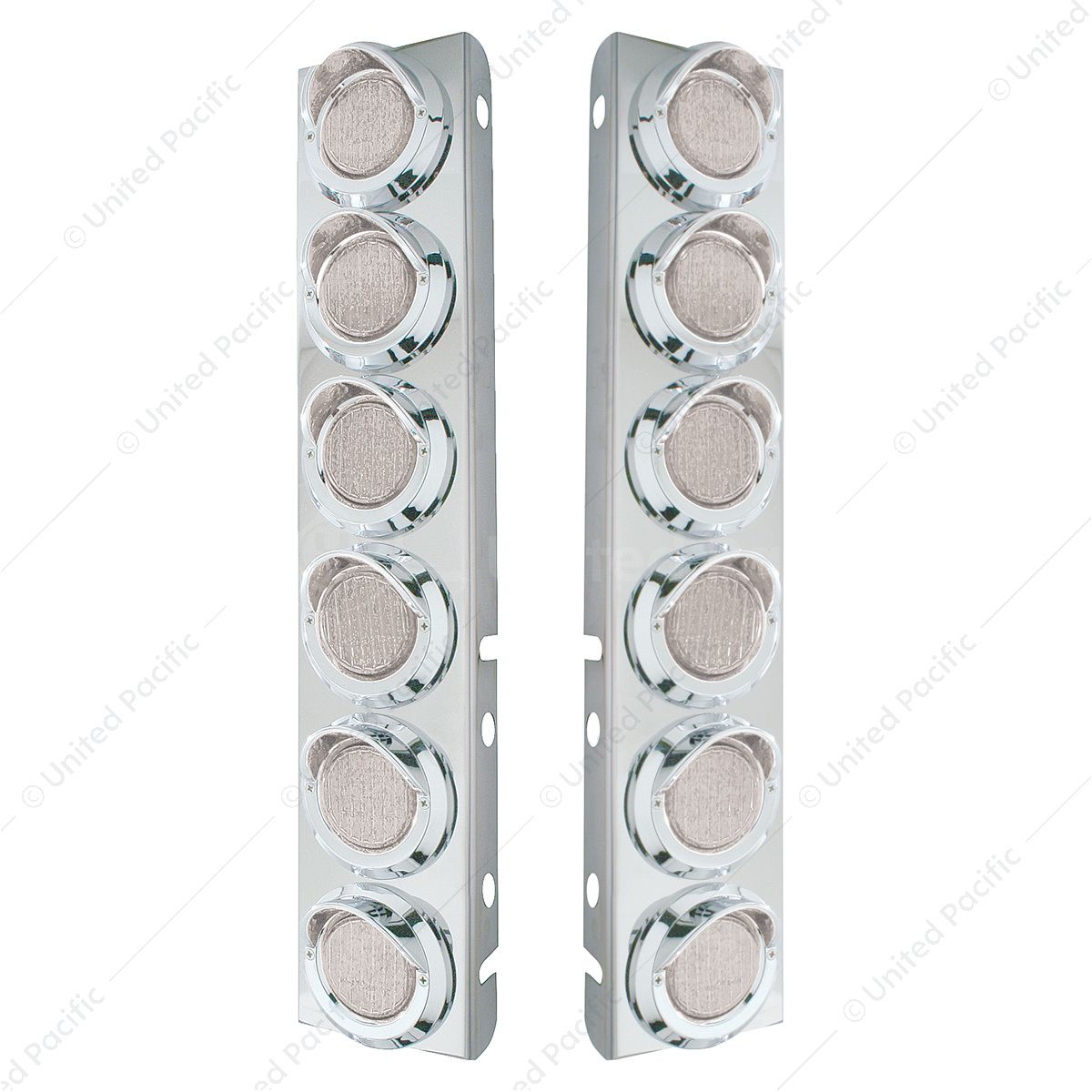 SS Front Air Cleaner Bracket With 12X 9 LED 2" Lights & Visors For Peterbilt-Amber LED/Clear Lens