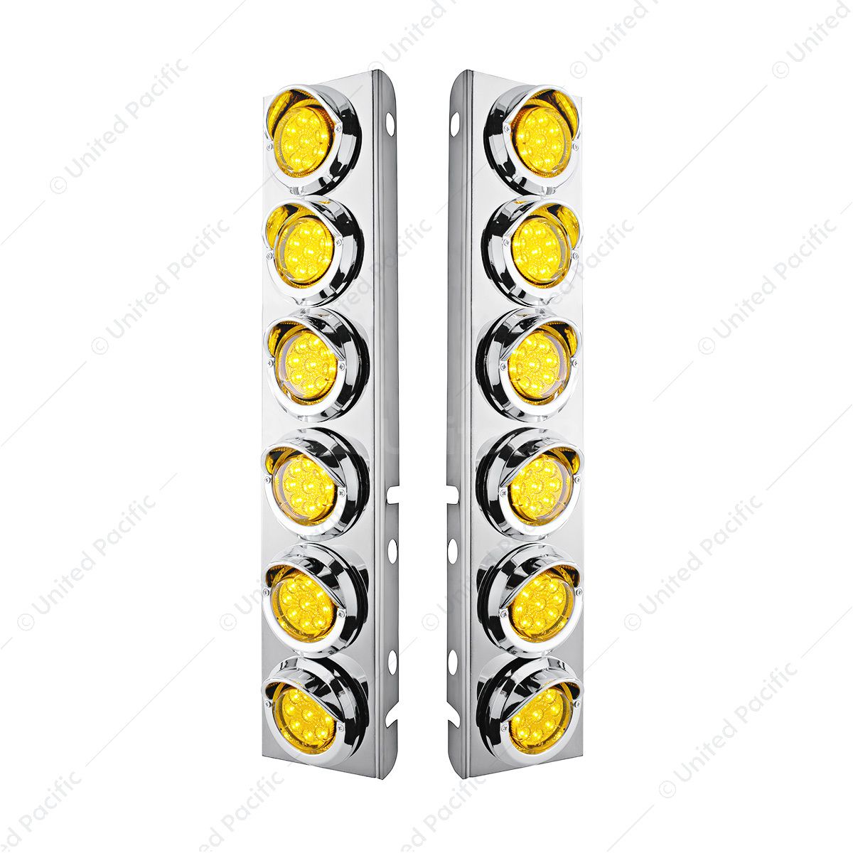 SS Front Air Cleaner Bracket With 12X 9 LED 2" Reflector Lights & Visors For Peterbilt-Amber LED & L