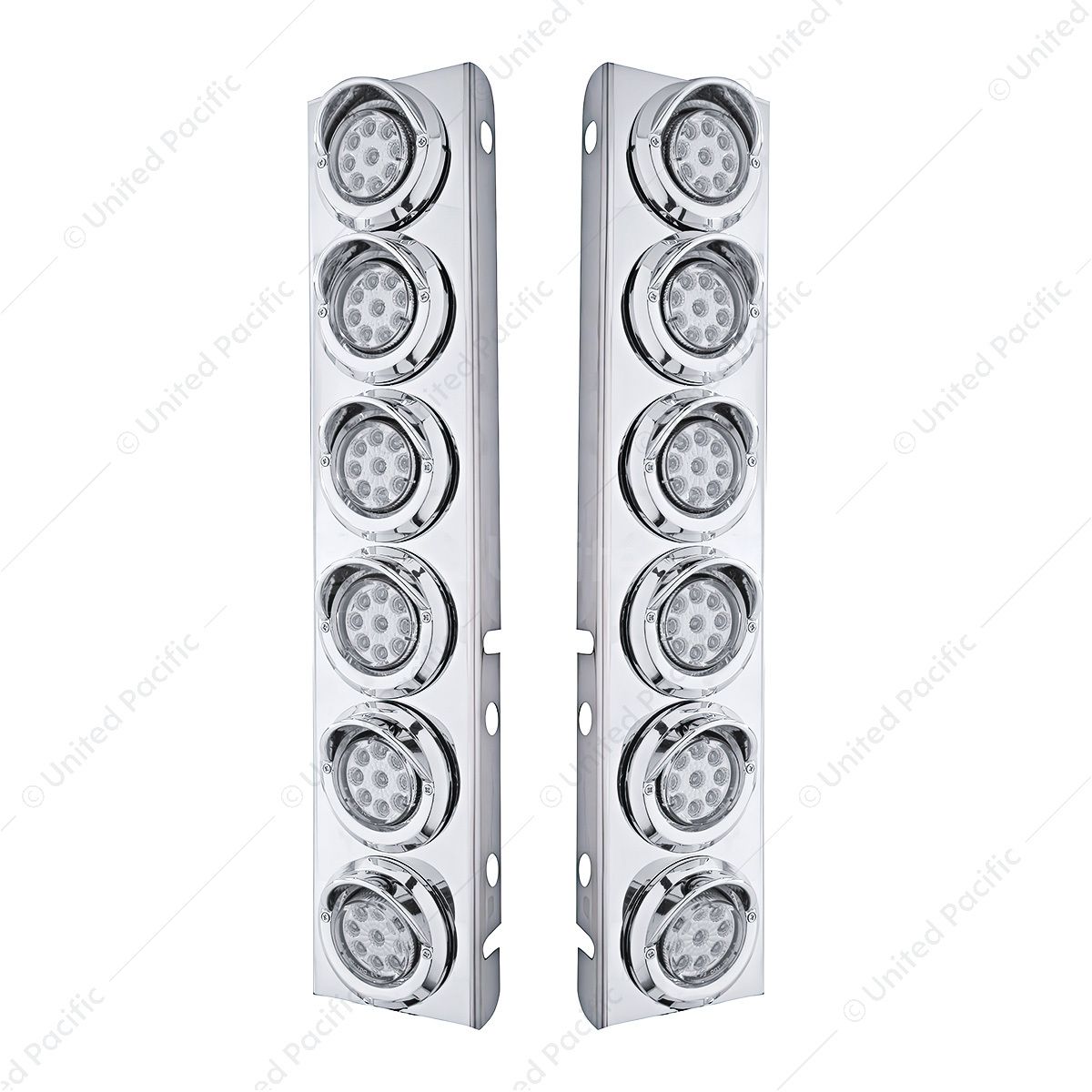 SS Front Air Cleaner Bracket With 12X 9 LED 2" Reflector Lights & Visors For Peterbilt-Amber LED/Cle